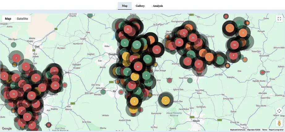 Target 6.1 Map showing water points plotted across communities